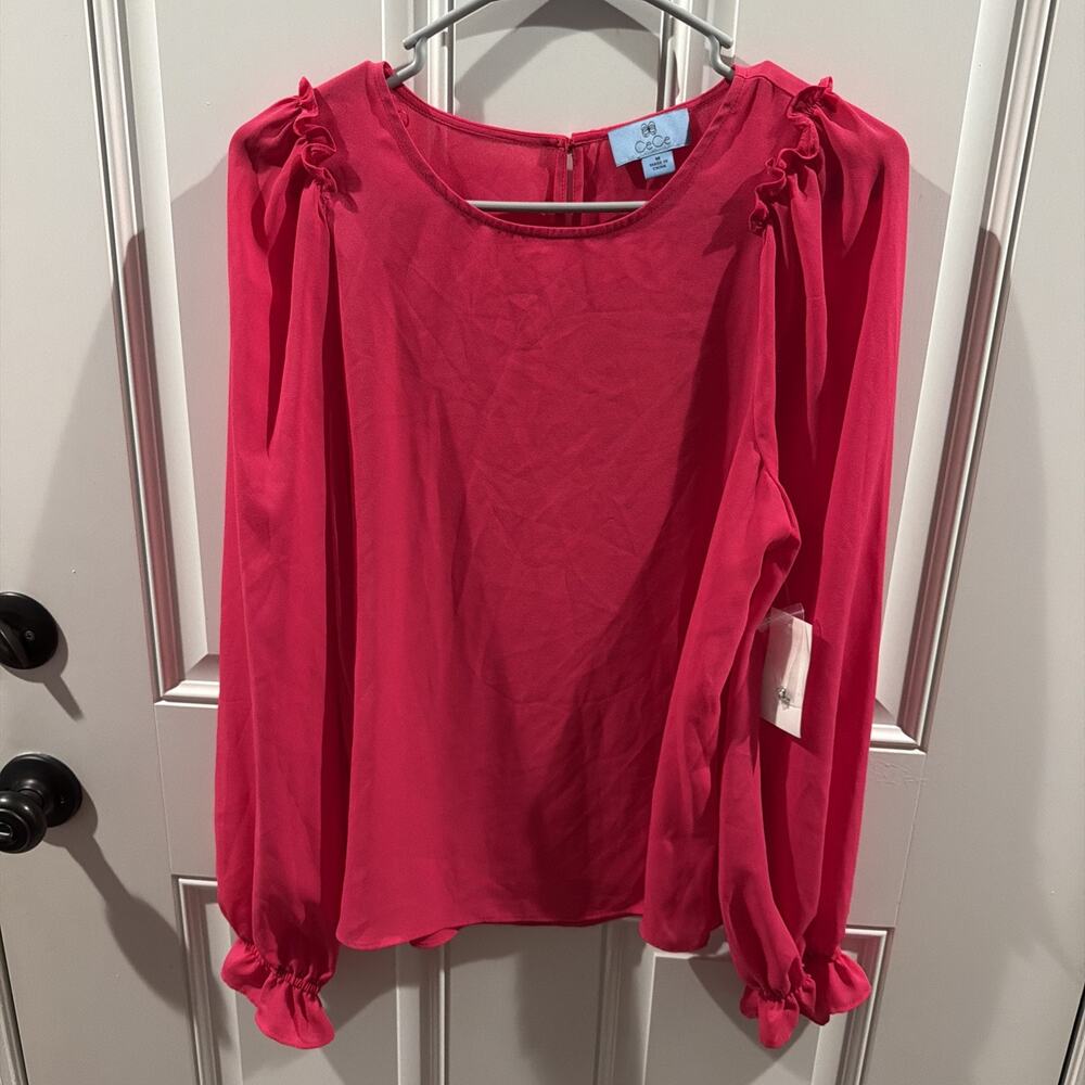 New CeCe Womenโs Aurora Pink Blouse Smocked Sleeve Top Size Medium NWT!!!